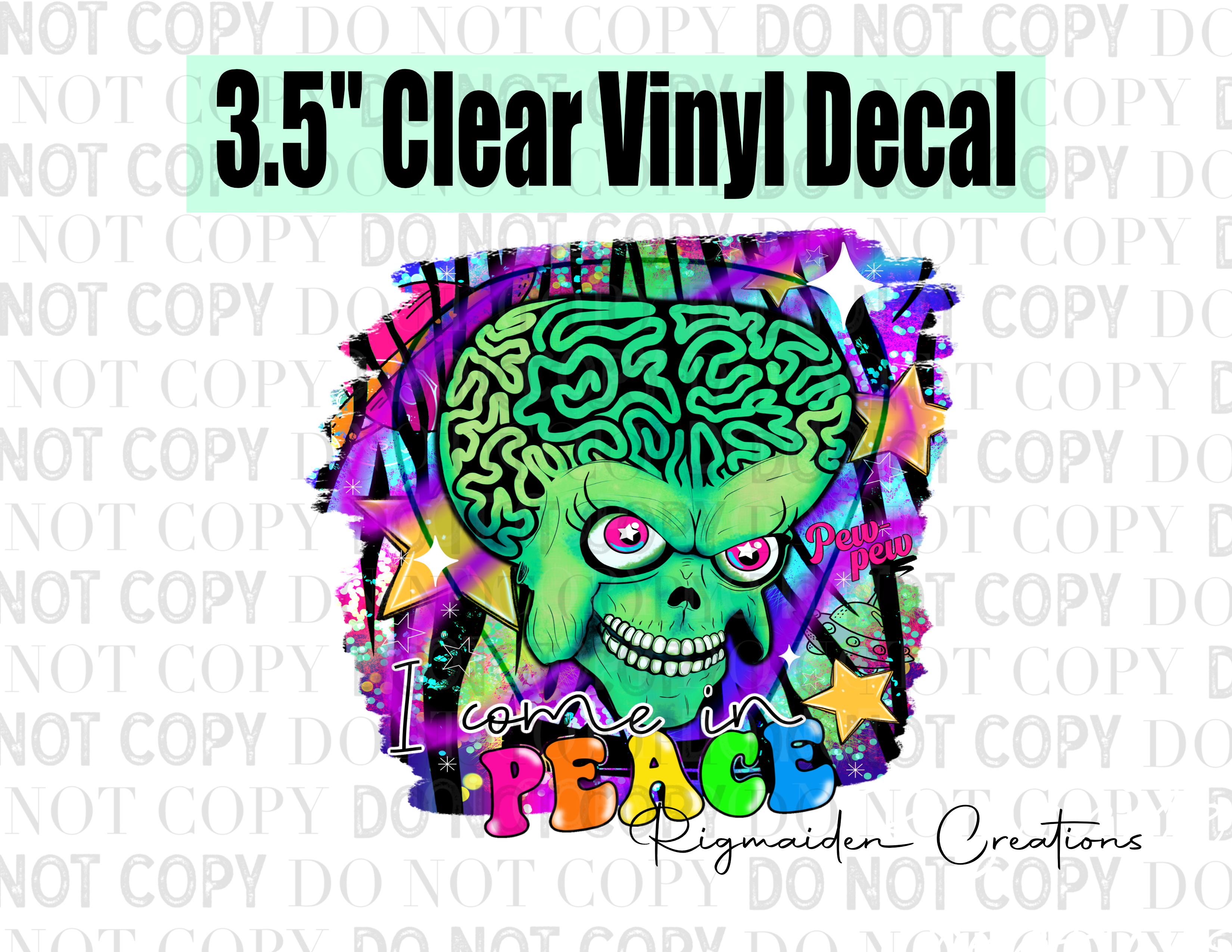 Alien Peace 3.5" Clear Vinyl Decal