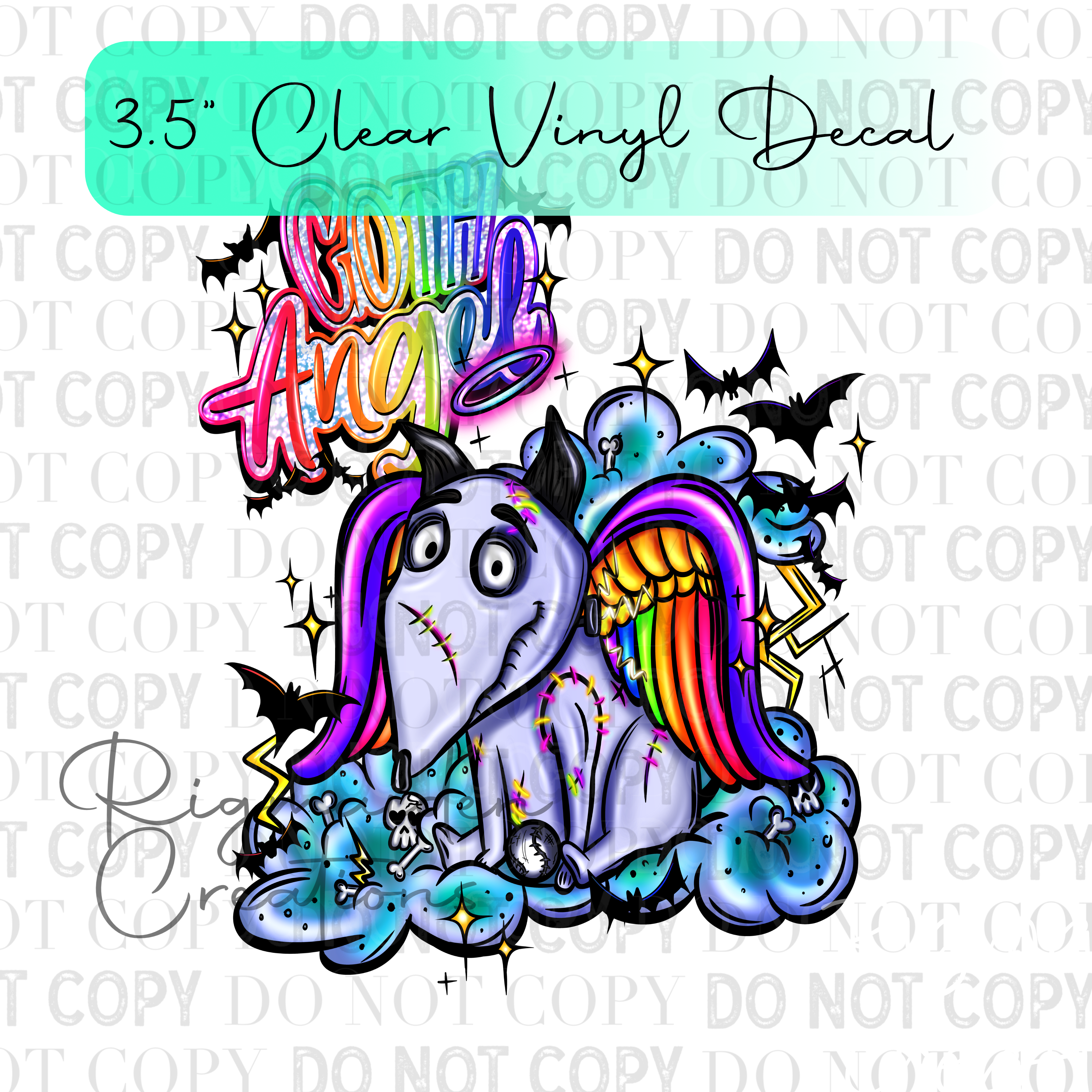 Goth Angel Frankenweenie Rainbow 3.5" Clear Vinyl Decal