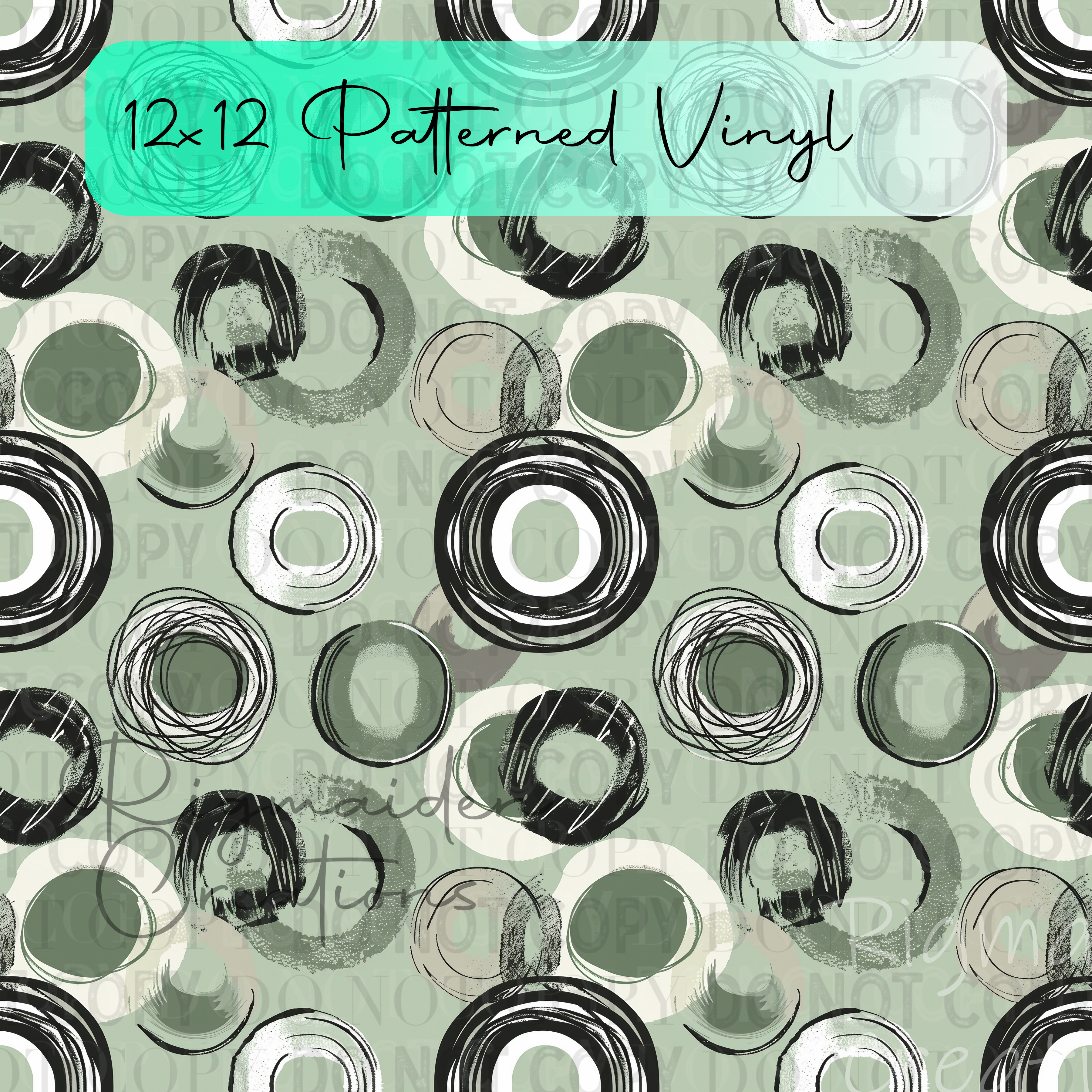 Boho Green Circles Patterned Vinyl 12x12