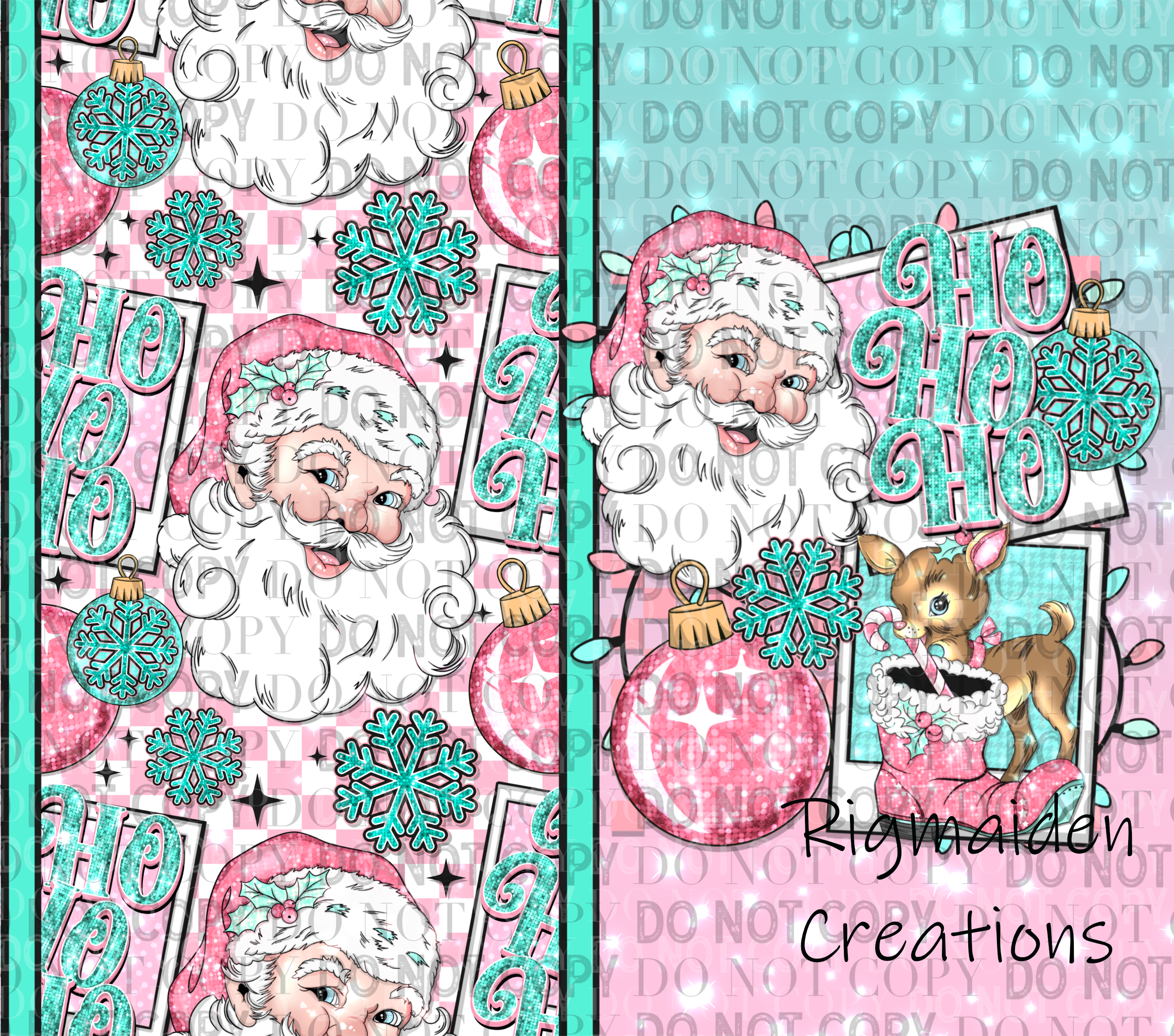 Pink Teal Santa 20oz Tumbler Wrap