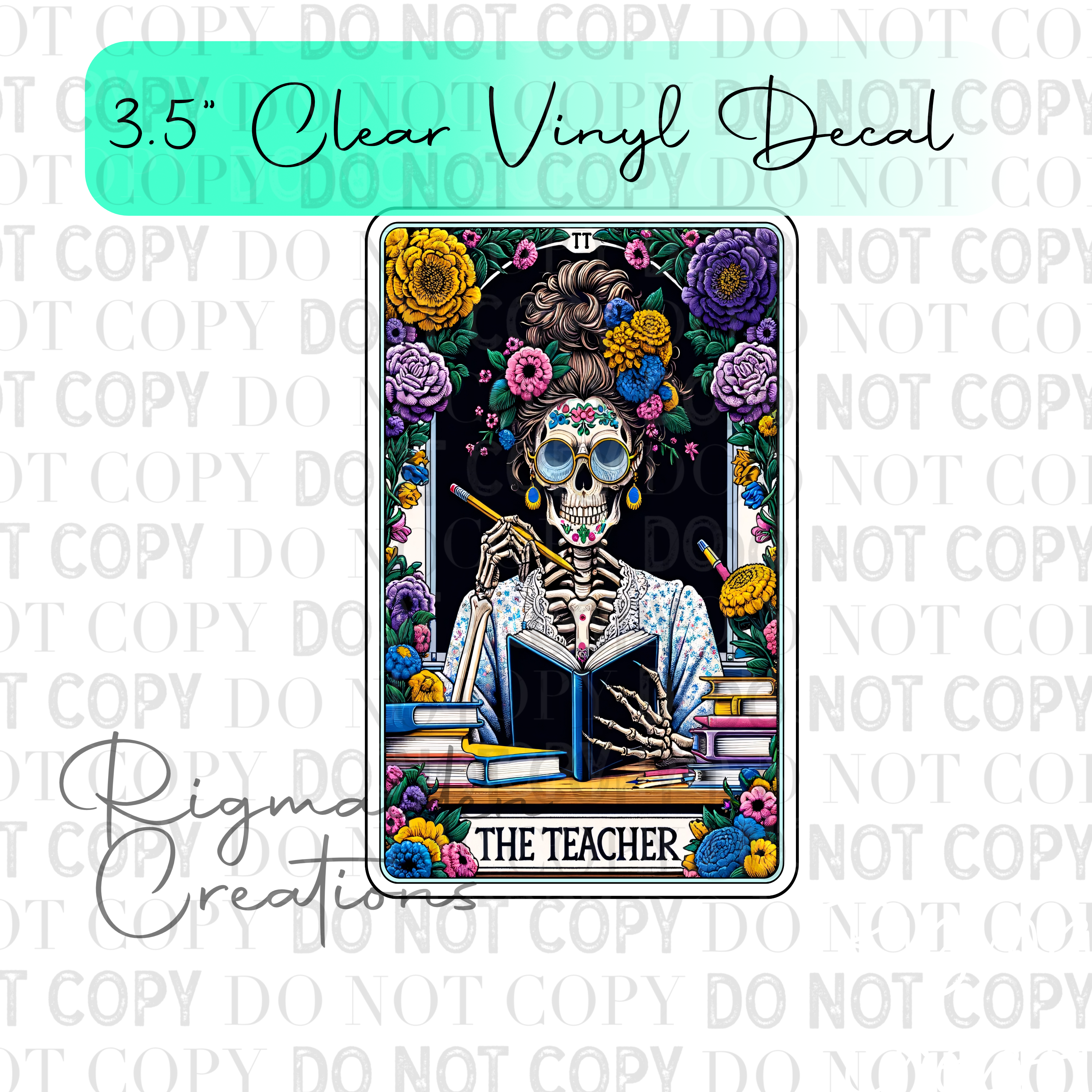 The Teacher Sassy Skeleton Tarot 3.5" Clear Vinyl Decal