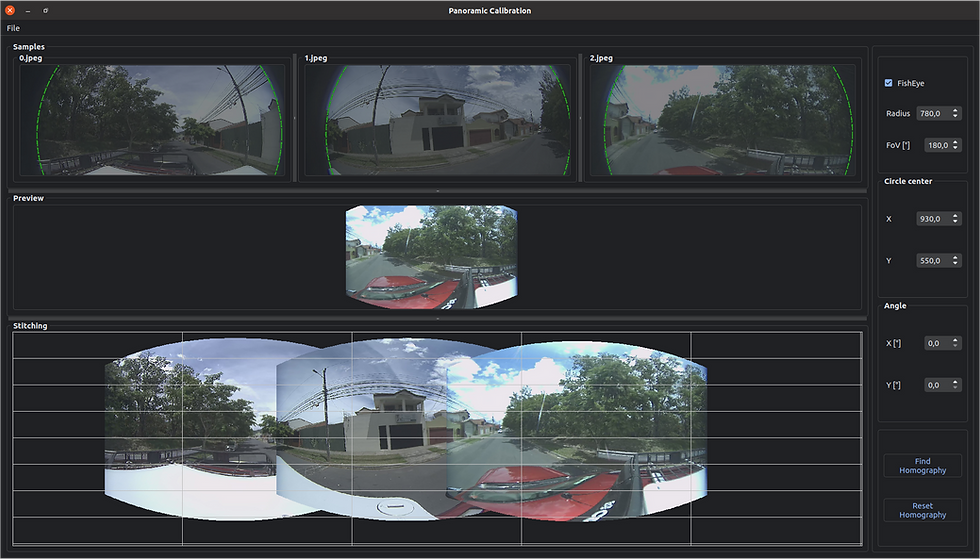 This image shows an screenshot of the graphical user interface of the calibration tool to obtain the parameters for the generation of the spherical videos.