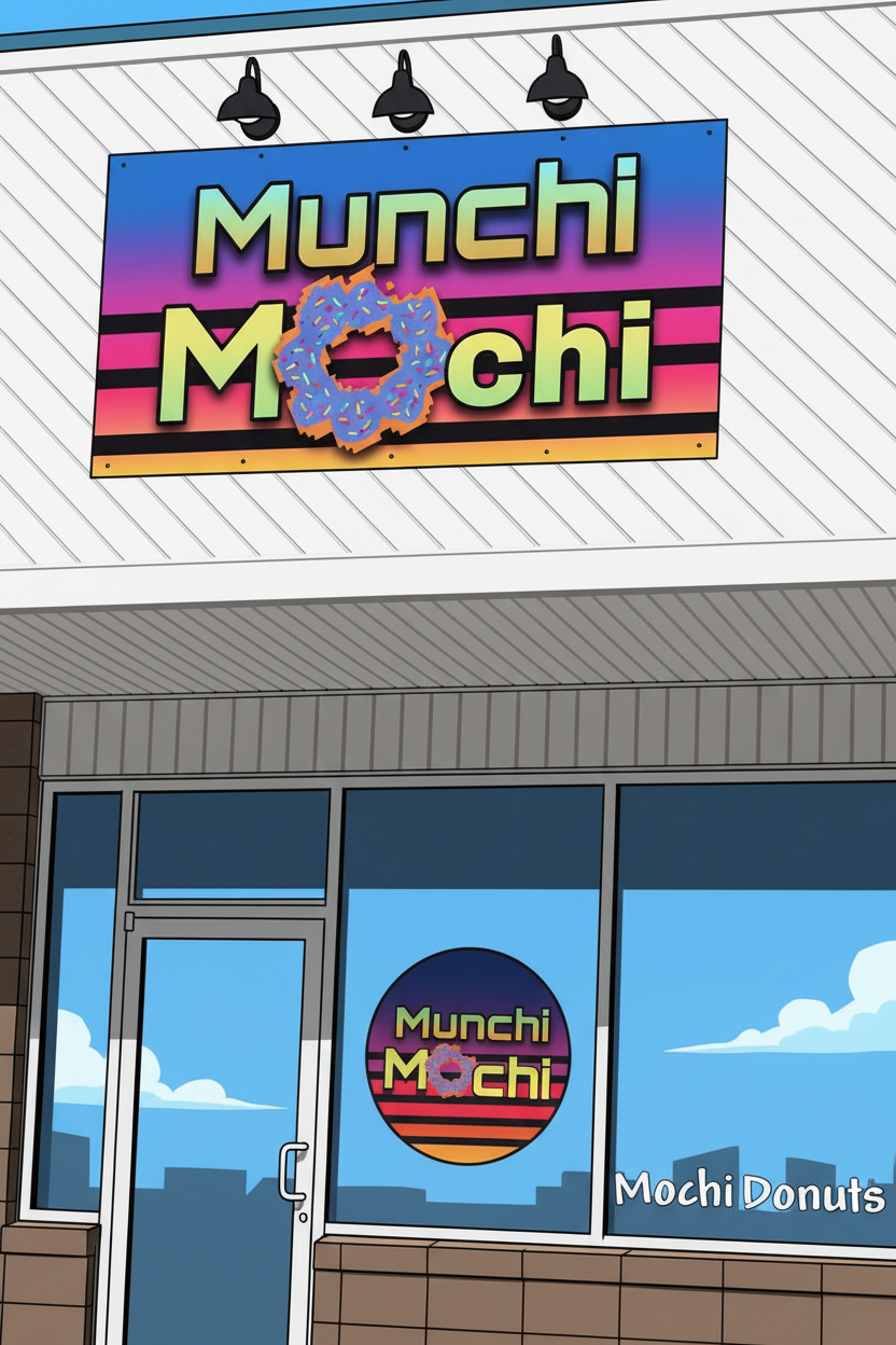 Eye-level view of Munchi Mochi storefront with inviting entrance