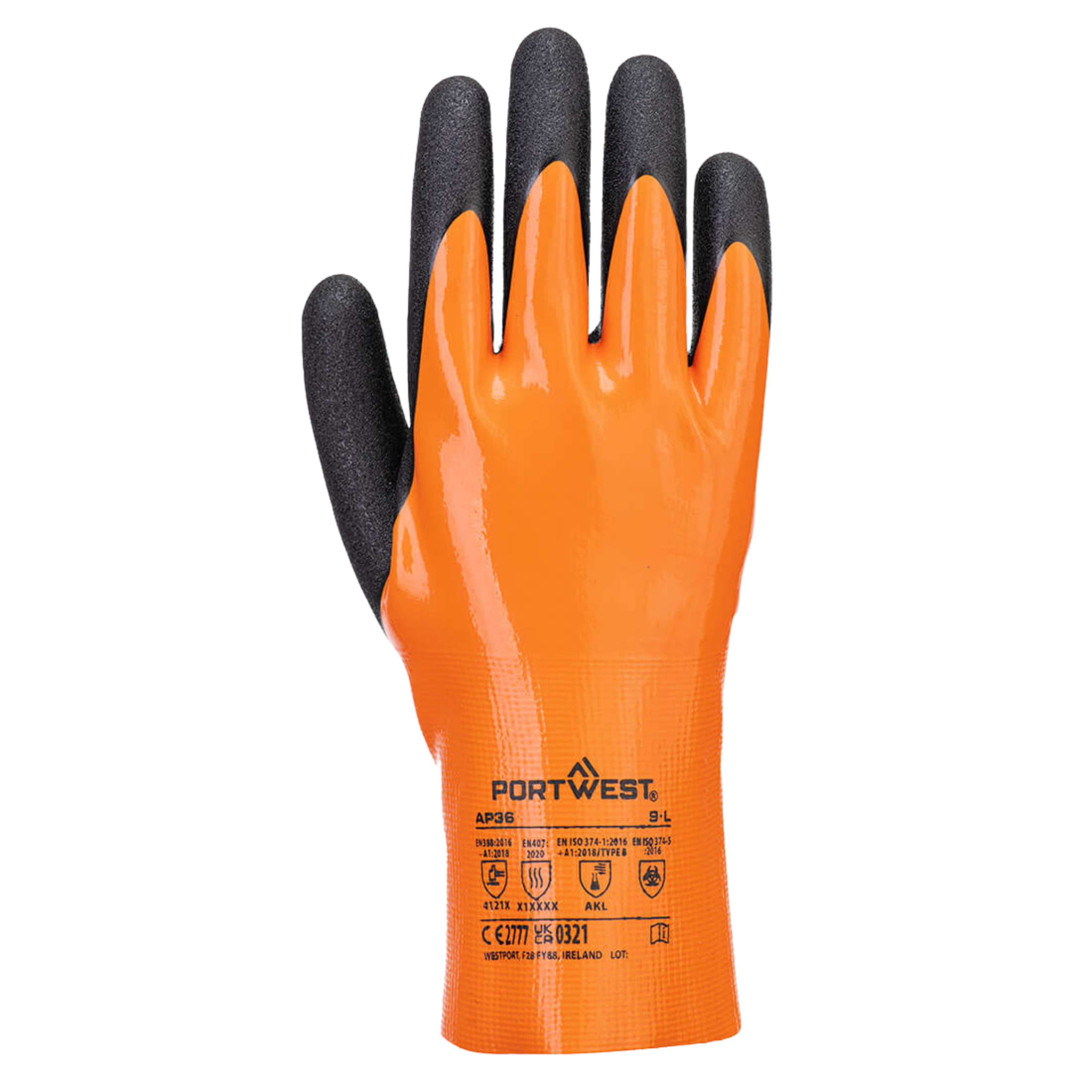 PORTWEST AP36 - Grip 15 Nitrile Double Gauntlet Orange/Black
