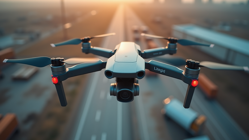 High angle view of a drone capturing aerial images of a construction site