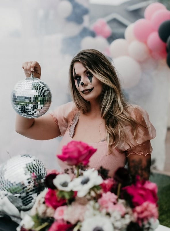 PCE Halloween - cassie with the floral skeleton and disco ball with fog machine
