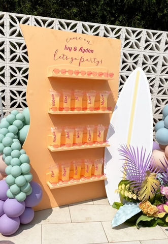 Beach Barbie - Custom juice box backdrop and balloon installation