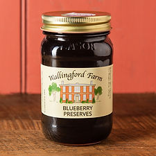 Jar of Wallingford Farm blueberry preserve.