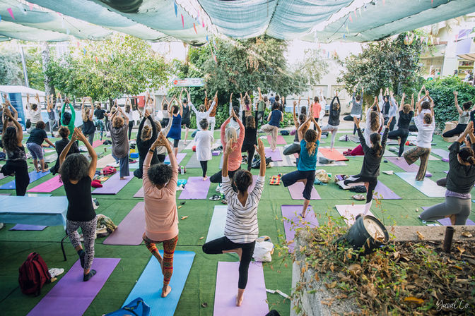 big group in tree pose