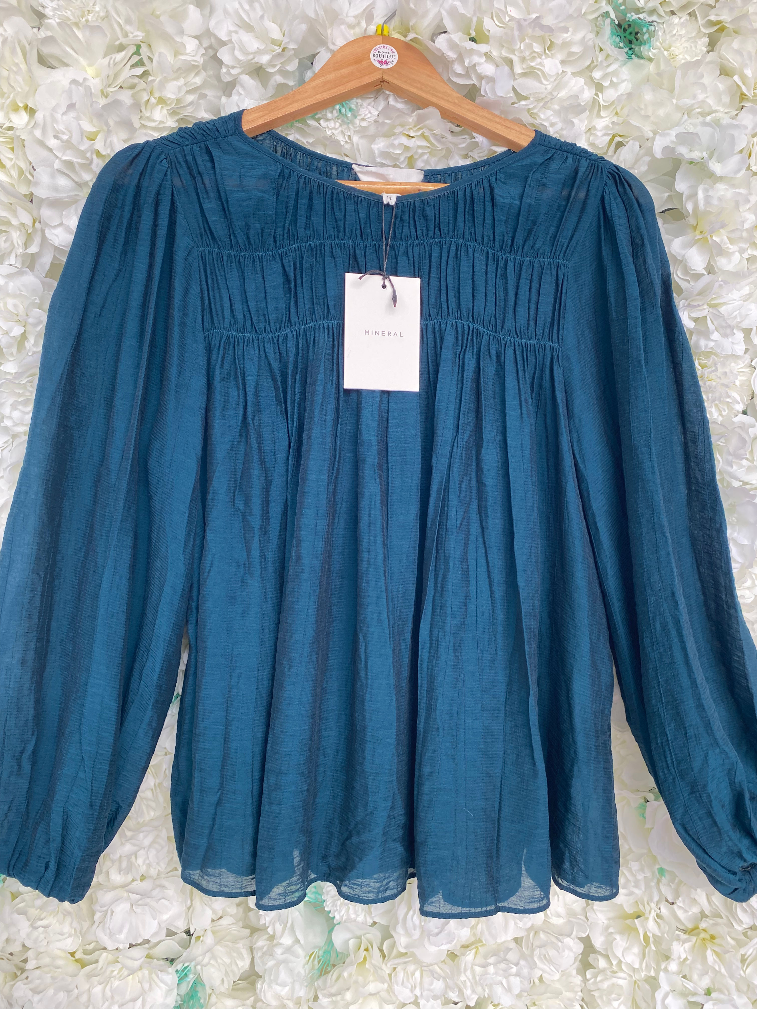 🌸 Mineral Shirred Teal Top Sz 14 NWT