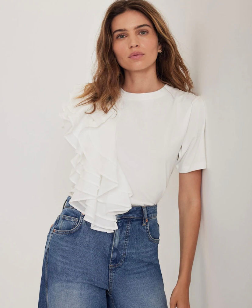 Thumbnail: 🌸 Mint Velvet Ivory Cotton Frill Top Sz M NWT