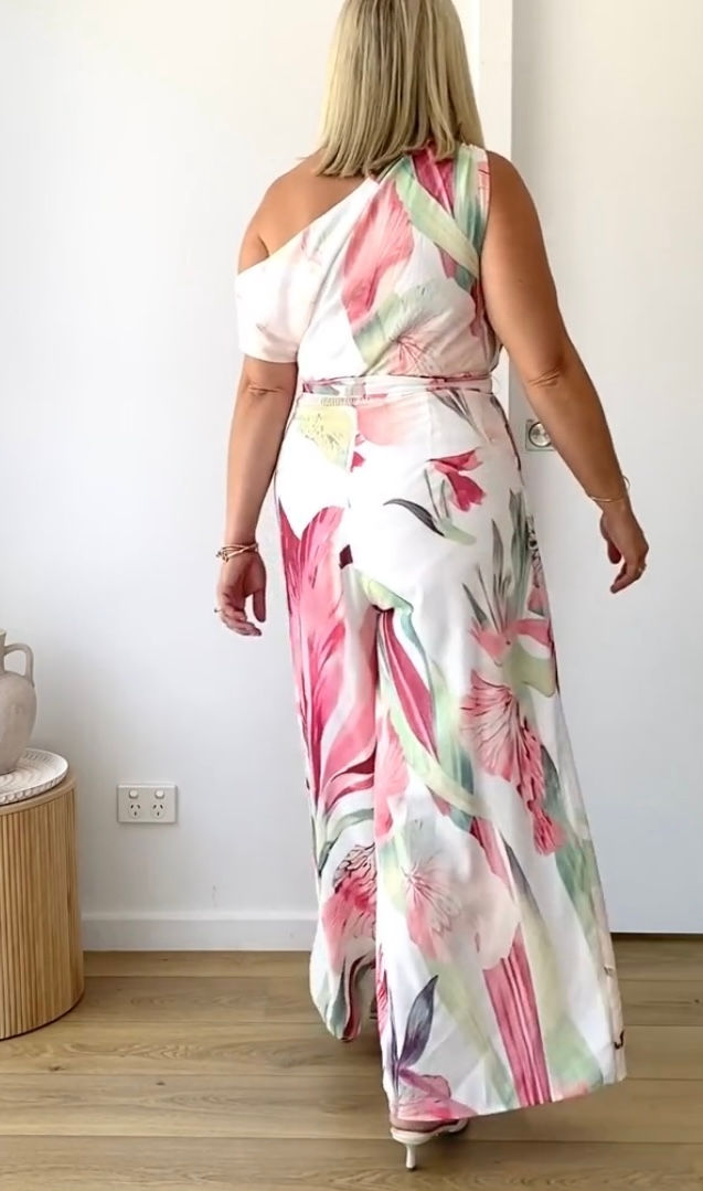 Thumbnail: 👗 RENTAL - Ara Pink Drop Shoulder Jumpsuit Sz M