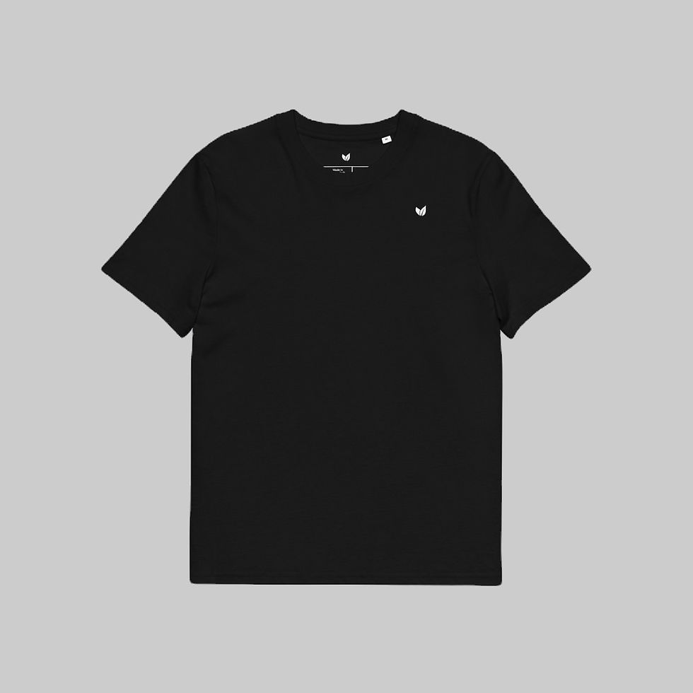 Front view of black unisex organic cotton Wave Maker Tee with minimalist print.