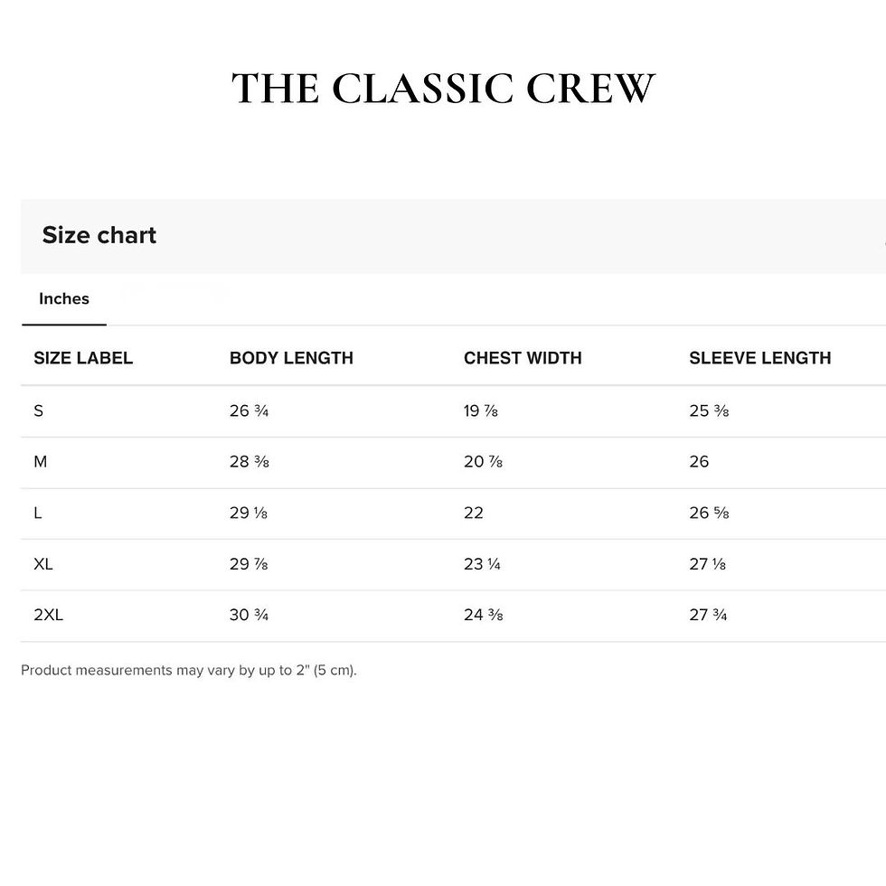Thumbnail: size chart