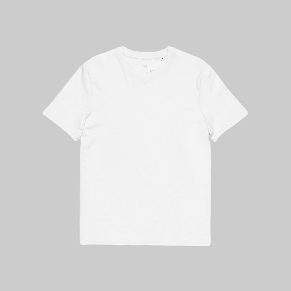 Back view of white organic cotton For Dyrene Defender Tee clean design