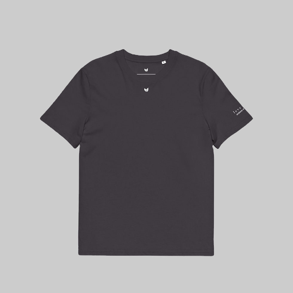 Front view of anthracite unisex organic cotton Statement Tee with minimalist print.