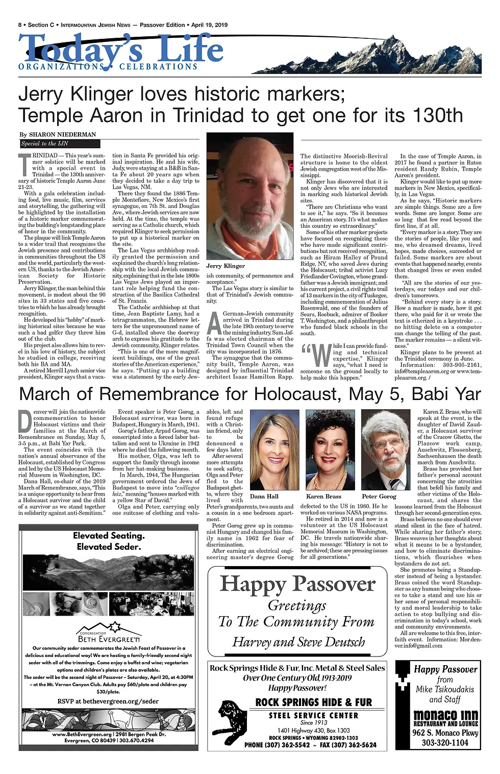 Jerry Klinger loves historic markers;Temple Aaron in Trinidad to get one for its 130th