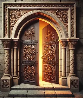DALL·E 2025-01-21 14.15.30 - A medieval-style stone doorway with intricate carvings and a