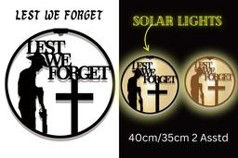 Round Anzac Soldier with Cross Wall art with Solar Light -  2 Colours