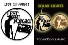 Round Anzac Soldier with Flag Wall art with Solar Light - 2 Colours