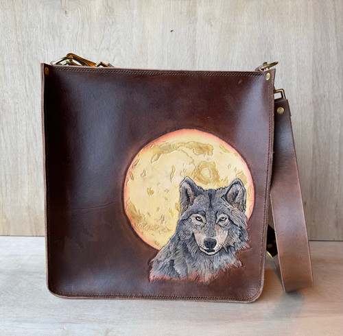 Wolf Cartoon Pattern Print Leather Tote Bag main image 0