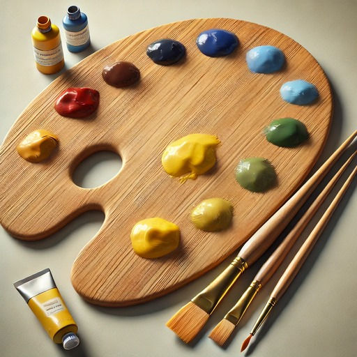 Paleta de colores, pincel, azul, amarillo, rojo, verde