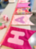 Birthday banner sewing in progress