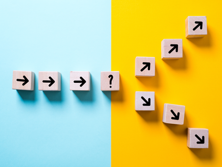 An image of a line moving forward and then diverging in two different directions