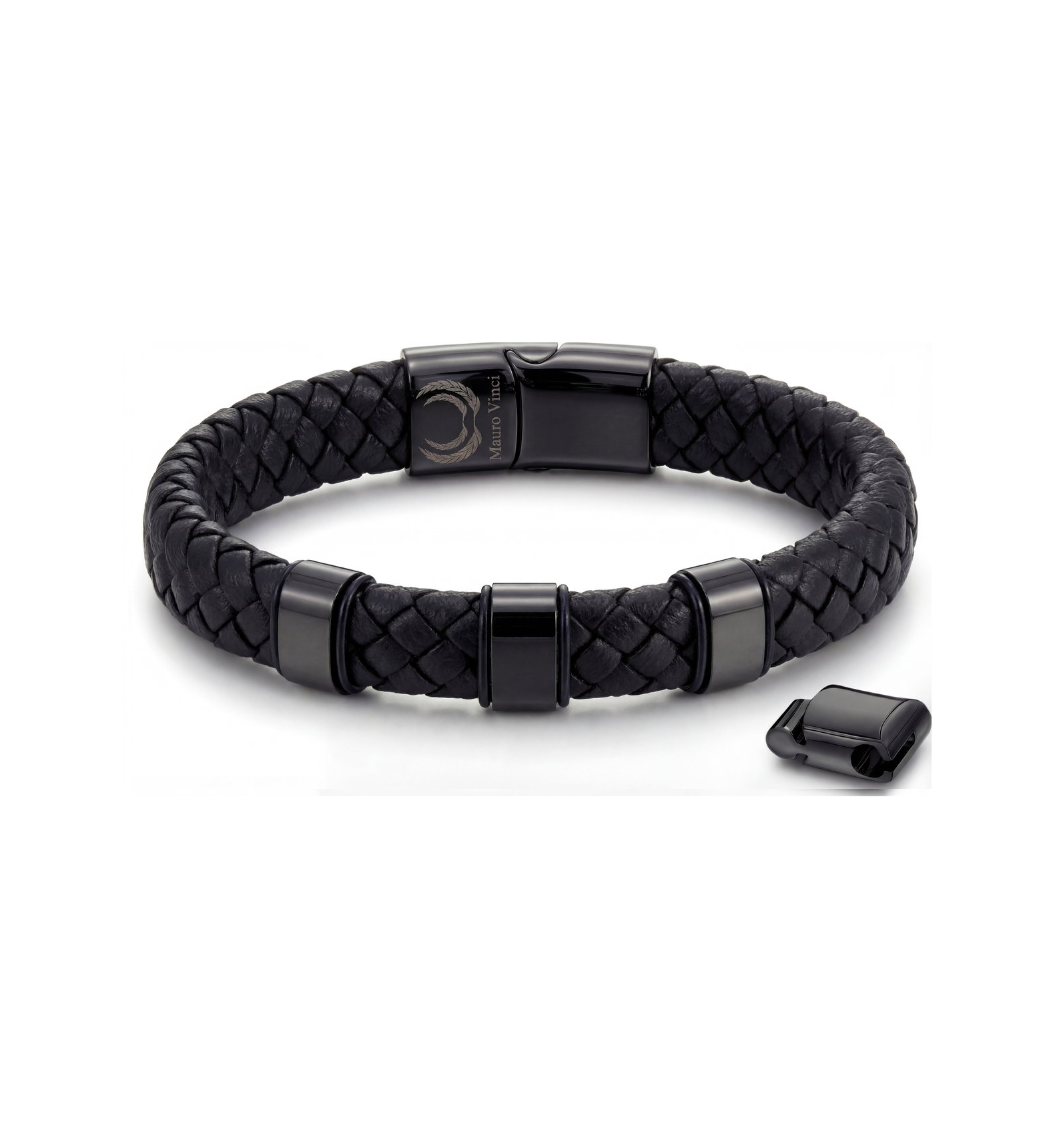 Men's black leather bracelet Panor adjustable 19.5cm - 21.5cm