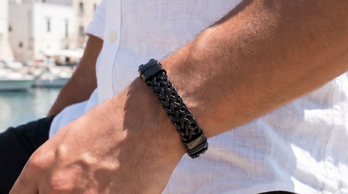 Leren armband heren zwart hera verstelbaar 19,5cm - 21,5cm