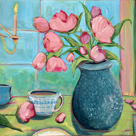 abstract art, still life, floral, acrylic painting