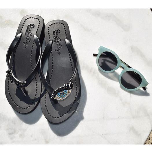 Thumbnail: Eyes - Rhinestone Embellished Mid Wedge Flip Flops