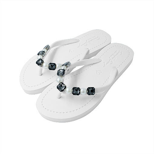 Thumbnail: Beach Pearl - Crystal Rhine Stone Embellished Women's Flat Flip Flops