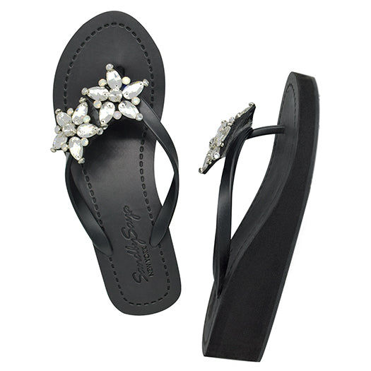 Thumbnail: 2 Stars - Rhinestone Mid Wedge Flip Flops