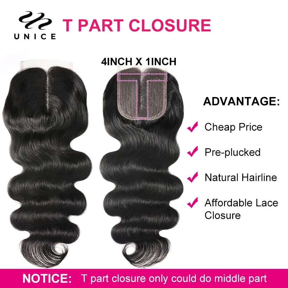 Thumbnail: UNICE Hair Body Lace Closure Human Hair Bundles With Human Hair Weave