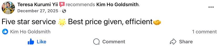 Kim Ho 黄金回收服务真实顾客好评