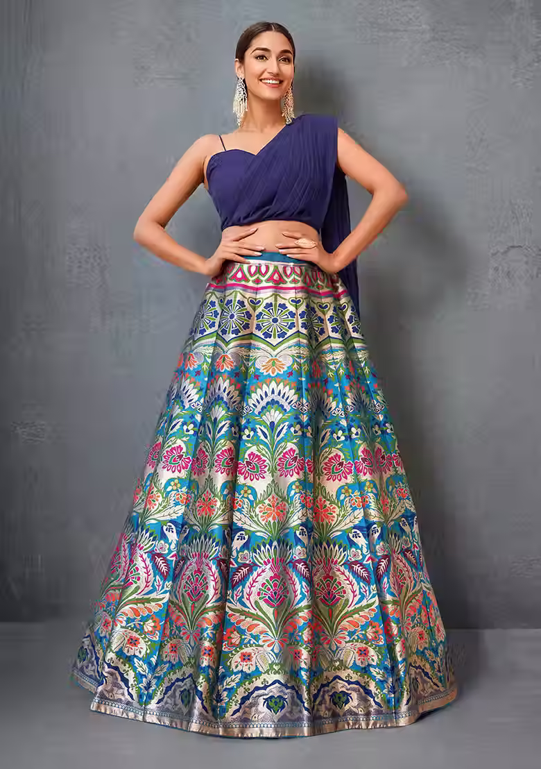 readymade banarsi silk printed lehenga choli