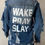 Thumbnail: Wake Pray Slay Distressed Denim Jacket