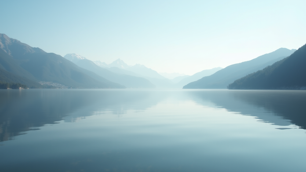 Close-up view of a calm lake reflecting a clear sky