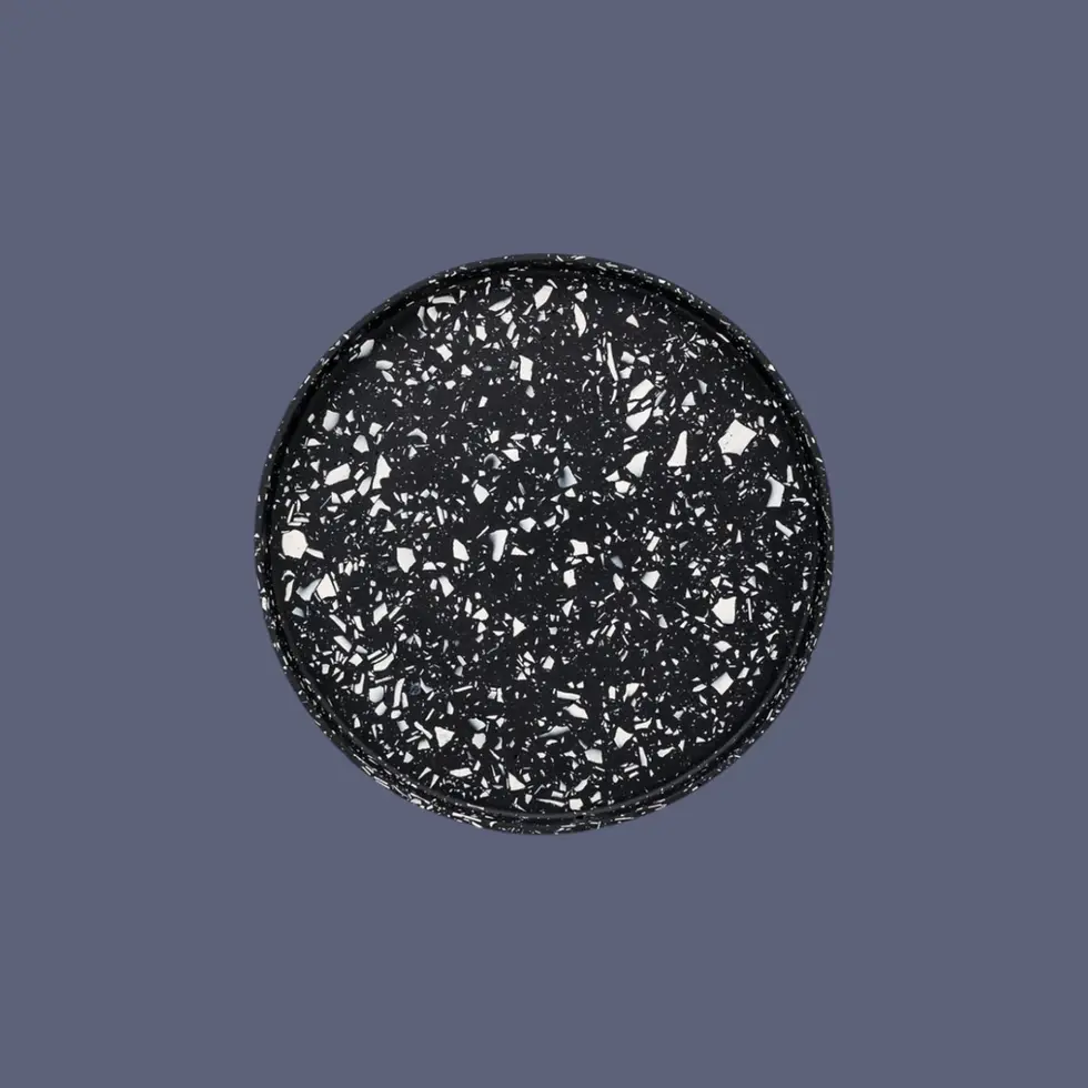 LiZ-e - Terrazzo dienblad - Ronde Schotel - Zwart met Wit - Verjaardag - Deco - Geschenk - Woonkamer - Doopsuiker - Huwelijk