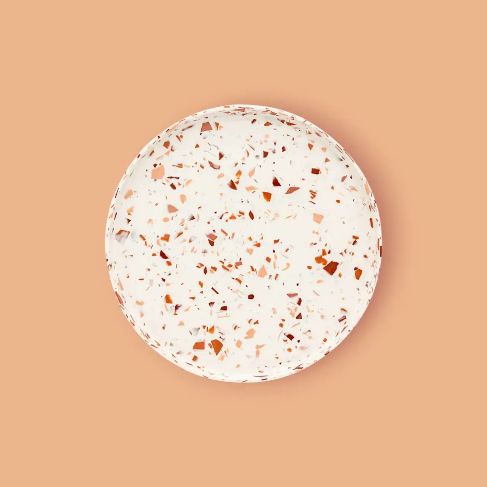 LiZ-e - Terrazzo dienblad - Ronde Schotel - Wit met Terracotta - Presentatie - Doopsuiker - Huwelijk -  Verjaardag - Deco