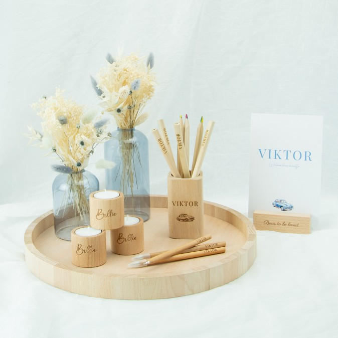 LiZ-e - Houten pennenhouder voor je doopsuiker, huwelijk, lentefeest of communie - Uniek en stijlvol