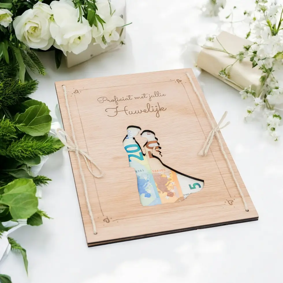 LiZ-e - Huwelijkscadeau - Houten bord - Koppel - Proficiat met jullie Huwelijk - Geldcadeau - Origineel Geschenk - Origineel
