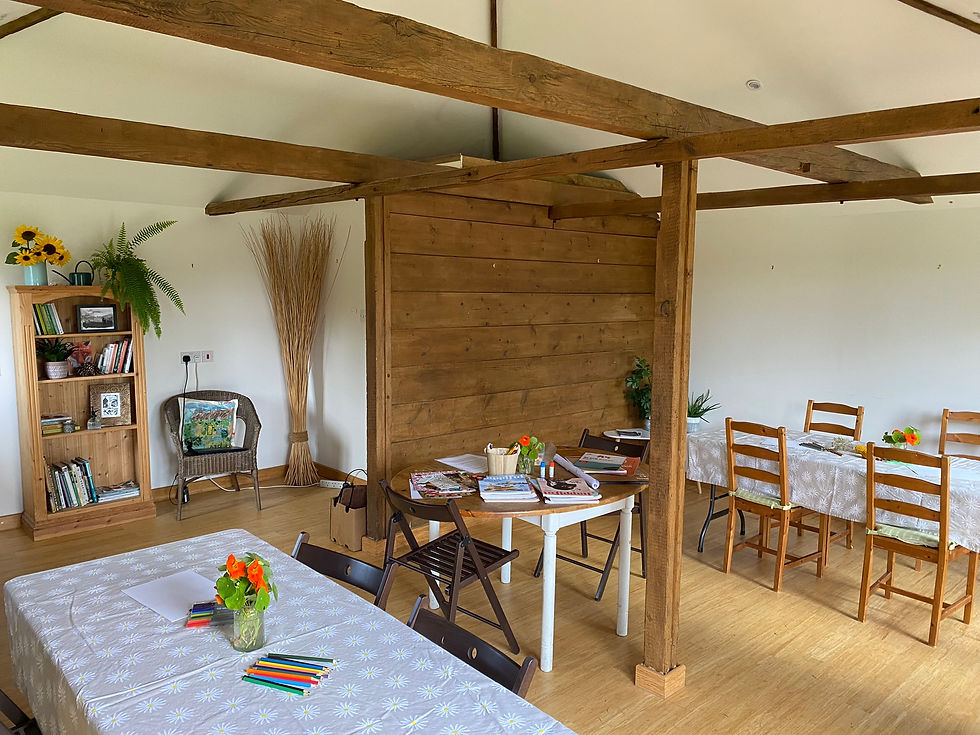 Inside the granary, all set up or a workshop