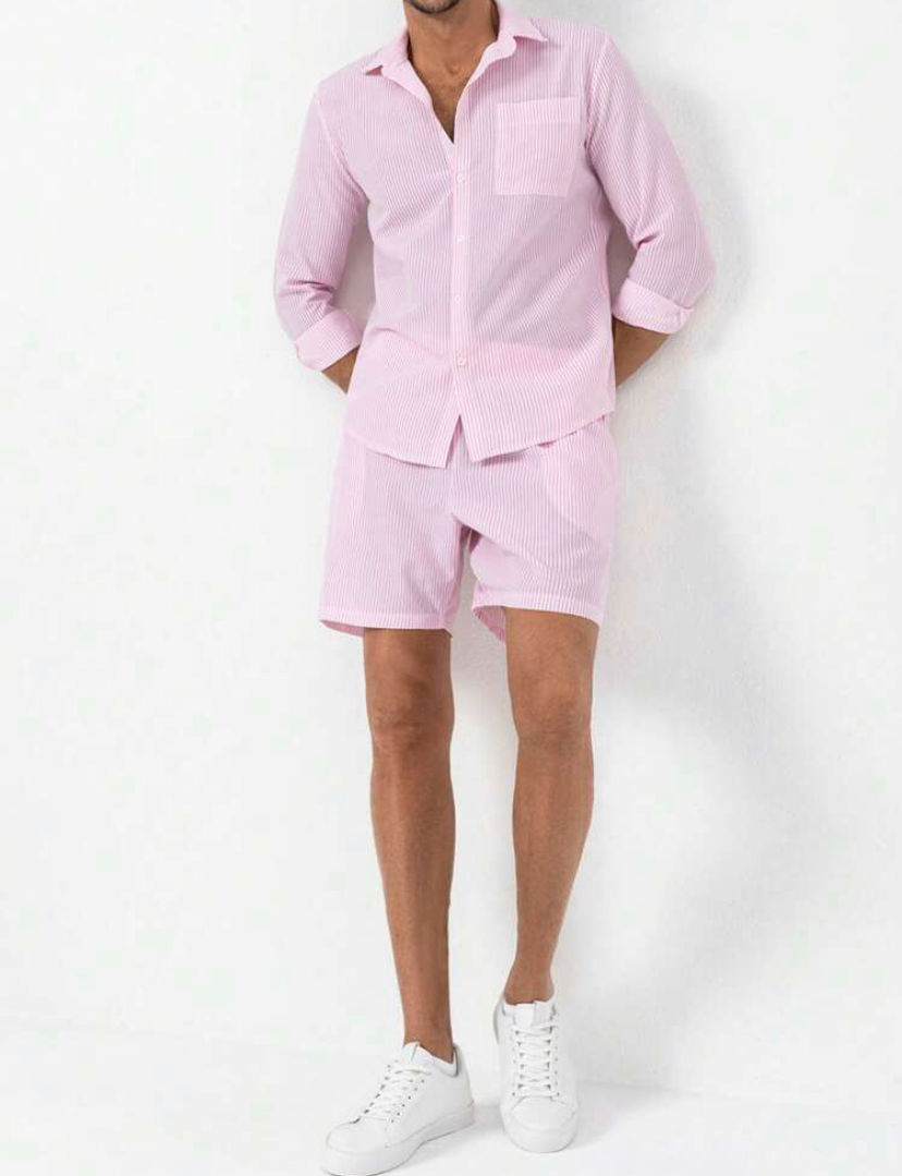 Miniature : Chemise à rayures avec poche - Rose pâle 