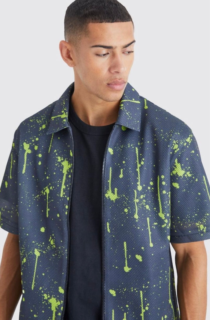 Miniature : Chemise oversize zippée imprimée en mesh BOOHOOMAN - Multicolorem