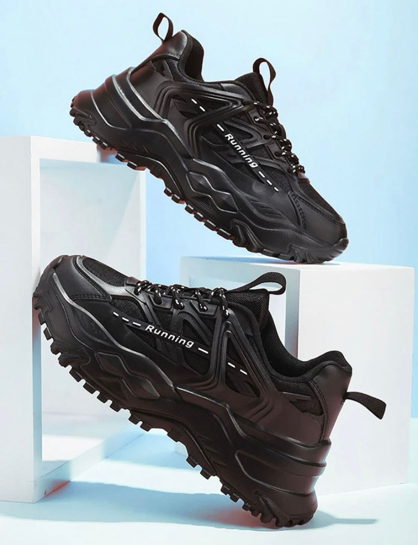 Miniature : Basket à semelles épaisses à lettres à lacets - Noir