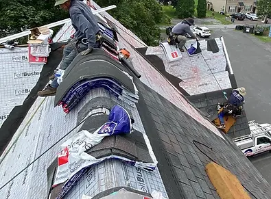 Suburban home with new roof installation