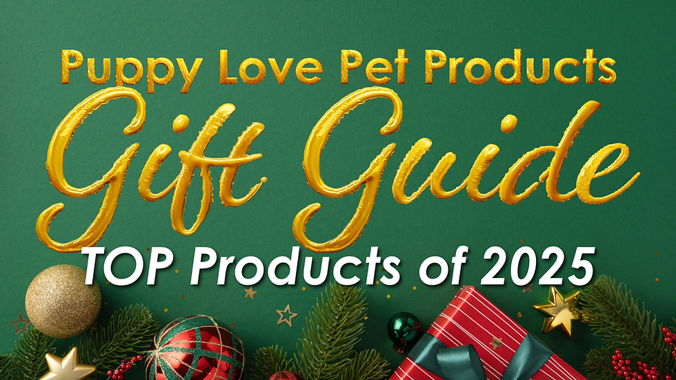 Close-up view of a variety of colorful dog chews arranged on a wooden table