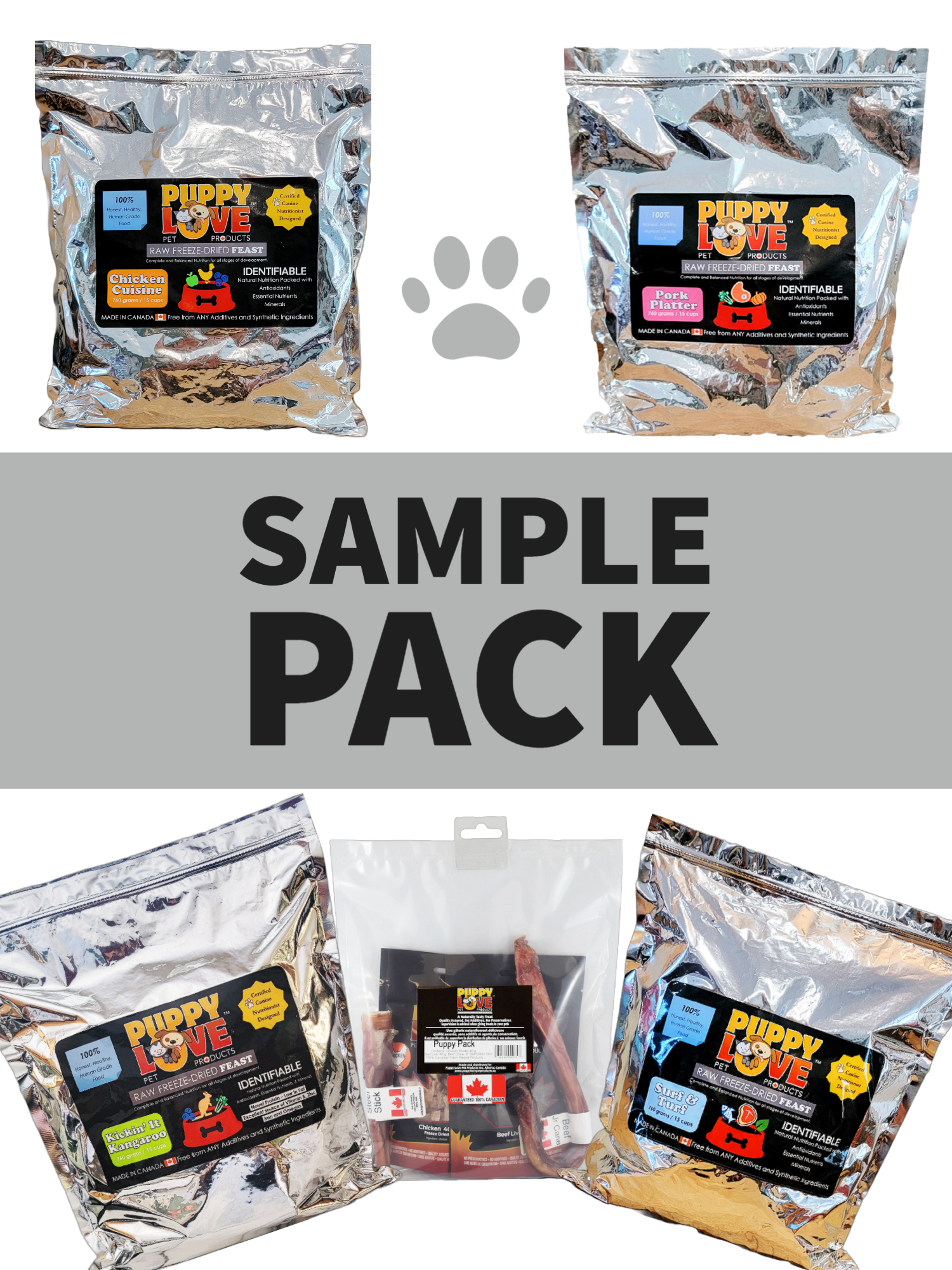 Puppy Love Raw Freeze Dried Feasts - Sample Pack